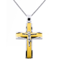 Χρυσός μασίφ βαπτιστικός σταυρός Κ14 με αλυσίδα